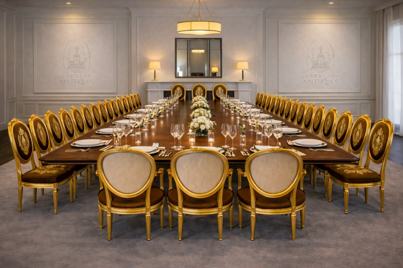 Large Rare Suite of 42 Matching Louis XVI Style Giltwood Dining Chairs with Silk Damask Upholstery - Image 28